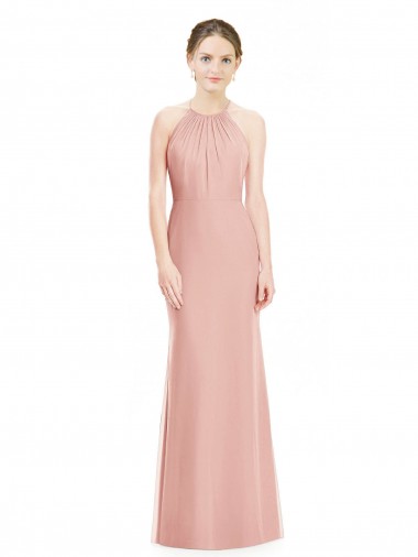 Mermaid Halter Neck Soft Chiffon Long Bliss Pink Bridesmaid Dress Belfast
