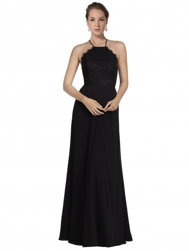 A-Line Halter Neck Soft Chiffon & Lace Long Black Bridesmaid Dress Belfast