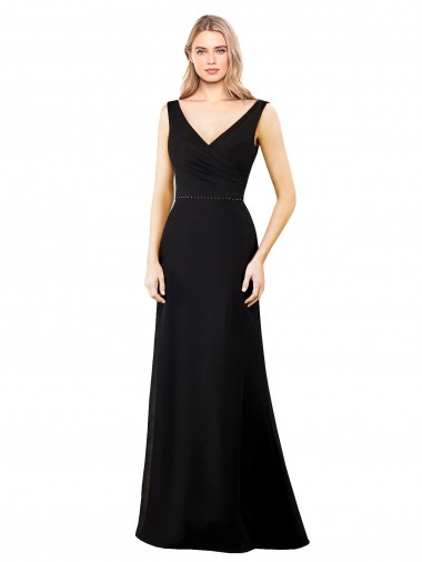 A-Line V-Neck Soft Chiffon Long Black Prom Dress / Bridesmaid Dress Belfast