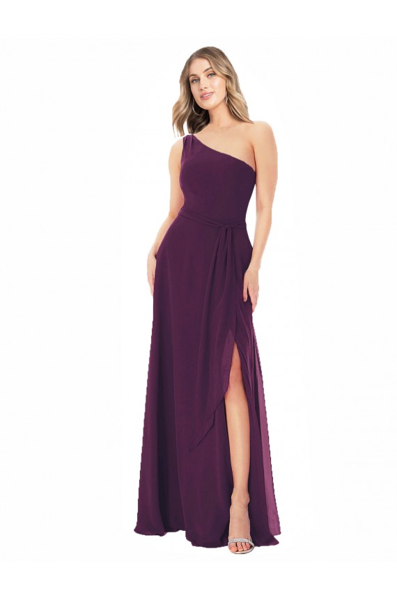 A-Line One Shoulder Soft Chiffon Long Grape Formal Dress / Bridesmaid Dress Belfast