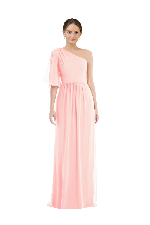 A-Line One Shoulder Soft Chiffon Long Pink Semi Formal Evening Dress / Bridesmaid Dress Belfast