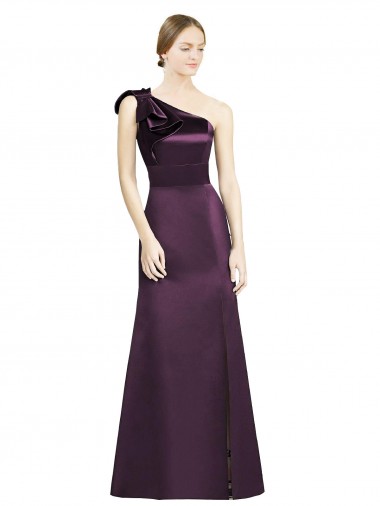 Mermaid One Shoulder Satin Long Grape Bridesmaid Dress Belfast