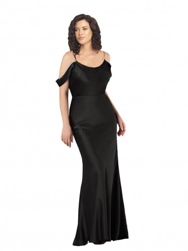 A-Line Off the Shoulder Silk like Satin Long Black Formal Evening Gown / Prom Dress / Bridesmaid Dress Belfast