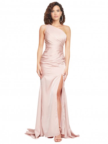 Sheath One Shoulder Silk like Satin Long Pink Black Tie Evening Gown / Prom Dress / Bridesmaid Dress Belfast