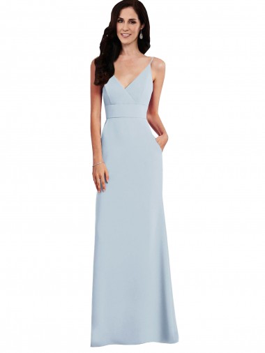 Trumpet V-Neck Stretch Crepe Long Light Sky Blue Formal Dress / Bridesmaid Dress Belfast