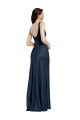 A-Line Square Neck Stretch Satin Long Dark Navy Formal Evening Gown / Prom Dress / Bridesmaid Dress Belfast