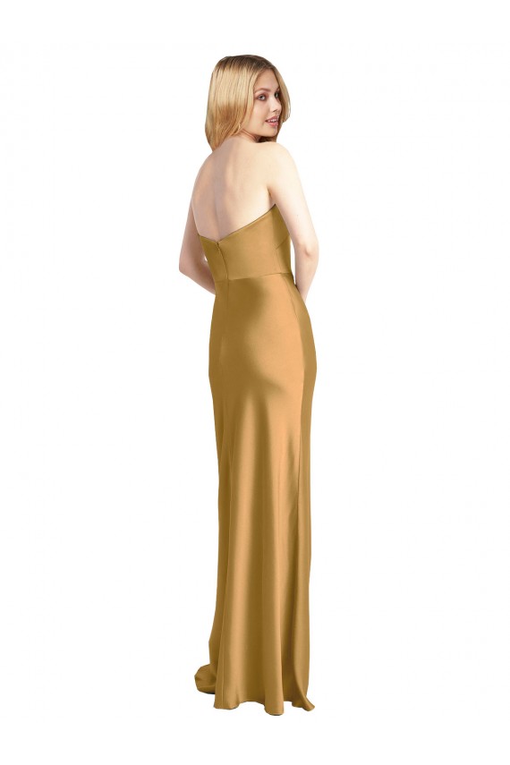 A-Line Strapless Stretch Satin Long Gold Formal Evening Gown / Prom Dress / Bridesmaid Dress Belfast