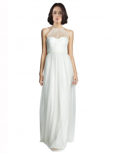 A-Line High Neck Tulle Long White Bridesmaid Dress Belfast