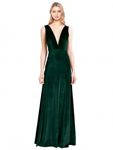 A-Line V-Neck Stretch Velvet Long Dark Green Bridesmaid Dress / Formal Dress Belfast