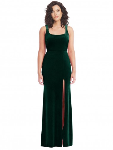 Trumpet Square Neck Stretch Velvet Long Dark Green Semi Formal Evening Dress / Prom Dress / Bridesmaid Dress Belfast