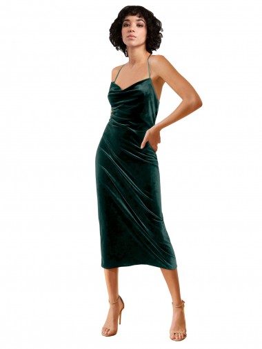 Sheath Cowl Neck Stretch Velvet Midi Length Dark Green Formal Dress / Bridesmaid Dress Belfast
